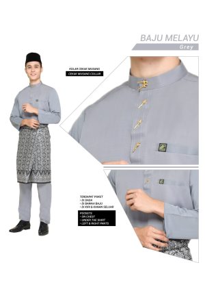 Set- Baju Melayu Al-Habib Grey