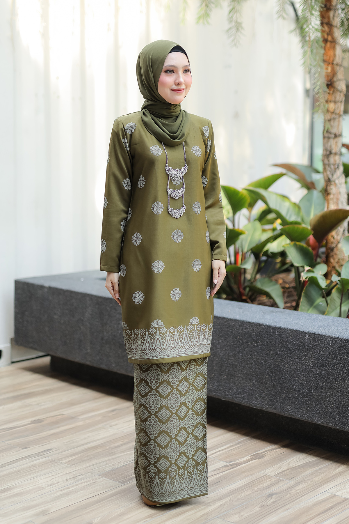 Kurung Songket Tabur Olive Green Habibi