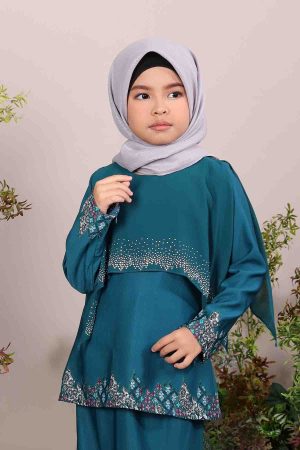 Kurung Seroja Kids Teal Green