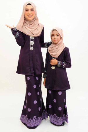 Kebaya Kain Songket Ibu & Anak Dark Purple (FREE SHAWL)