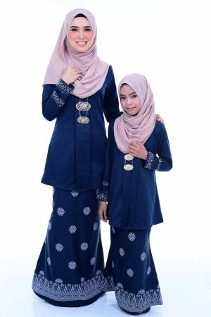 Kebaya Kain Songket Ibu & Anak Navy Blue (FREE SHAWL)