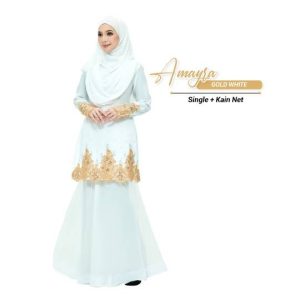 Kurung Amayra Off White + Lace Gold ( Add ons kain net)