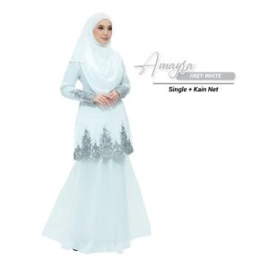 Kurung Amayra Off White + Lace Grey ( Add ons kain net )