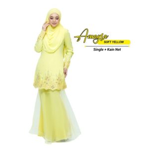 Kurung Amayra Soft Yellow ( Add ons kain net )