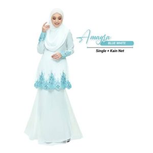 Kurung Amayra Off White + Lace Blue ( Add ons kain net )