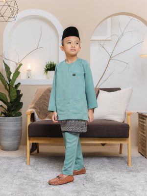 Baju Melayu Teluk Belanga Kids Pine Green