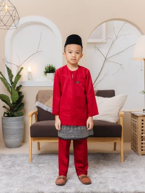 Baju Melayu Teluk Belanga Kids Maroon