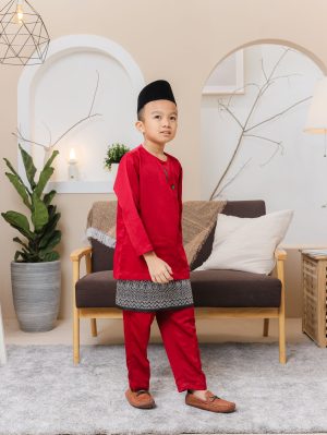 Baju Melayu Teluk Belanga Kids Maroon